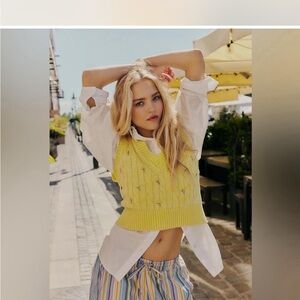 NWOT Free People Yellow Plumeria Knit Vest Size S